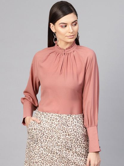 Women's Baked Pink Pleated Collar Top