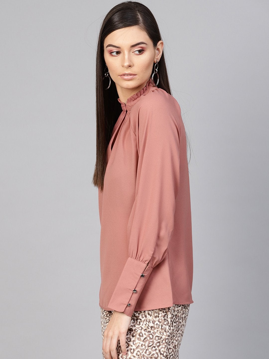 Women's Baked Pink Pleated Collar Top