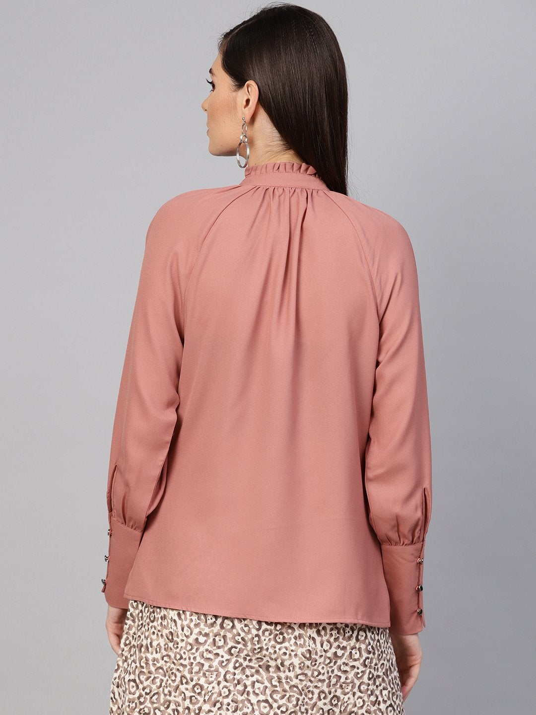 Women's Baked Pink Pleated Collar Top