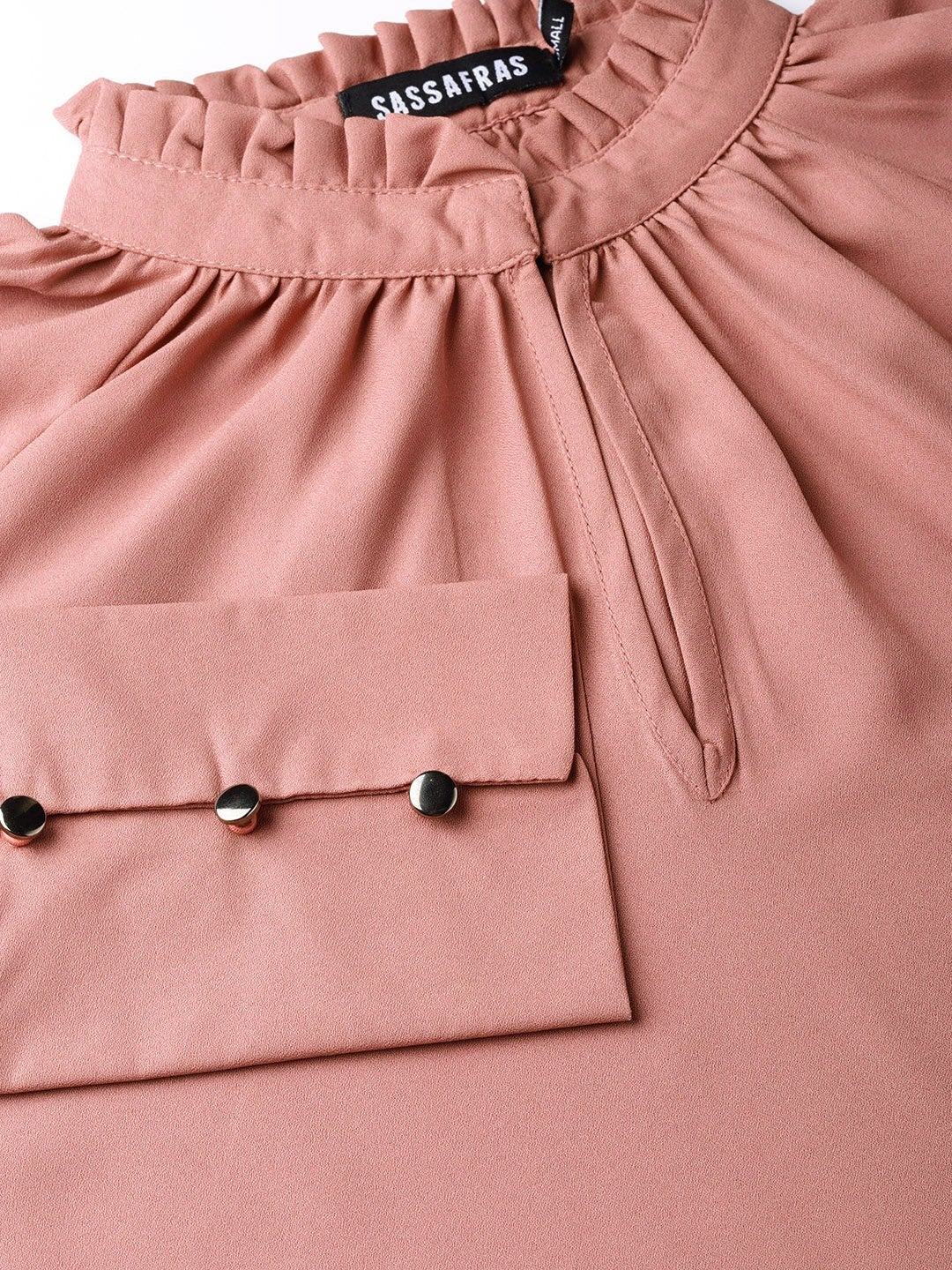 Women's Baked Pink Pleated Collar Top