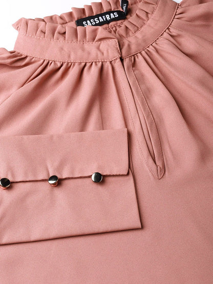 Women's Baked Pink Pleated Collar Top