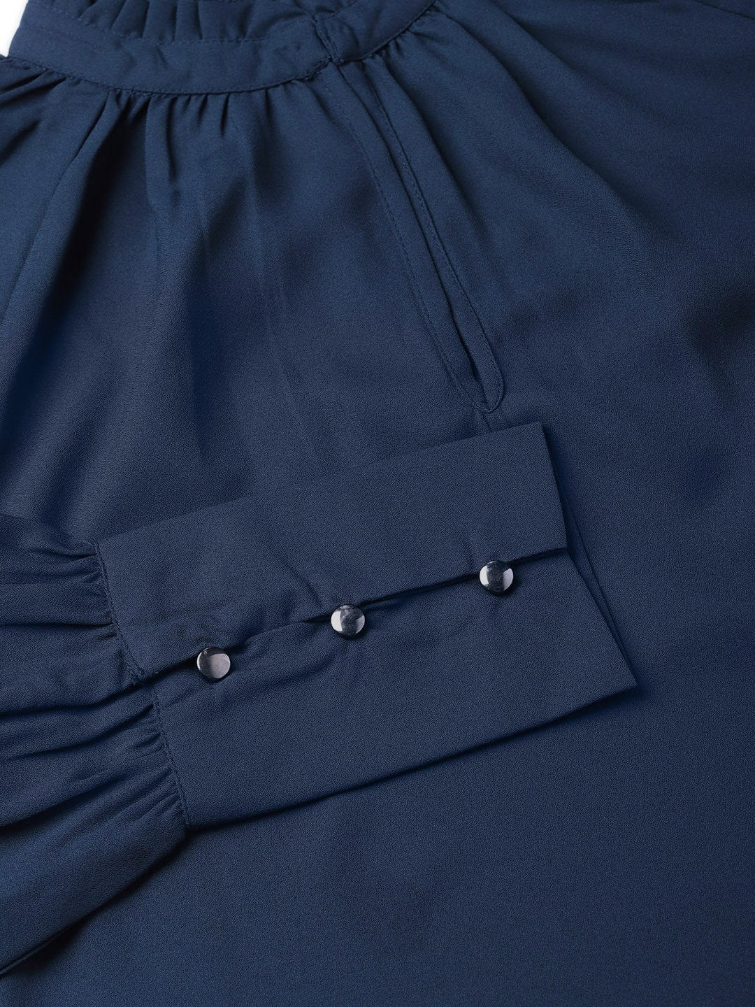 Women's Navy Pleated Collar Top