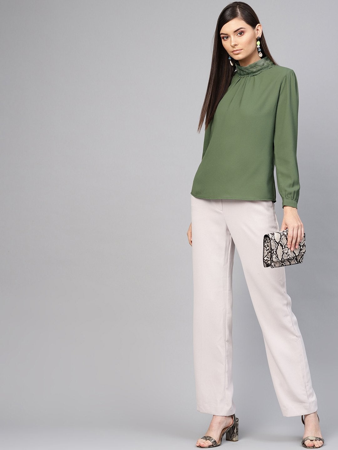 Women's Olive Lace On Neck Top