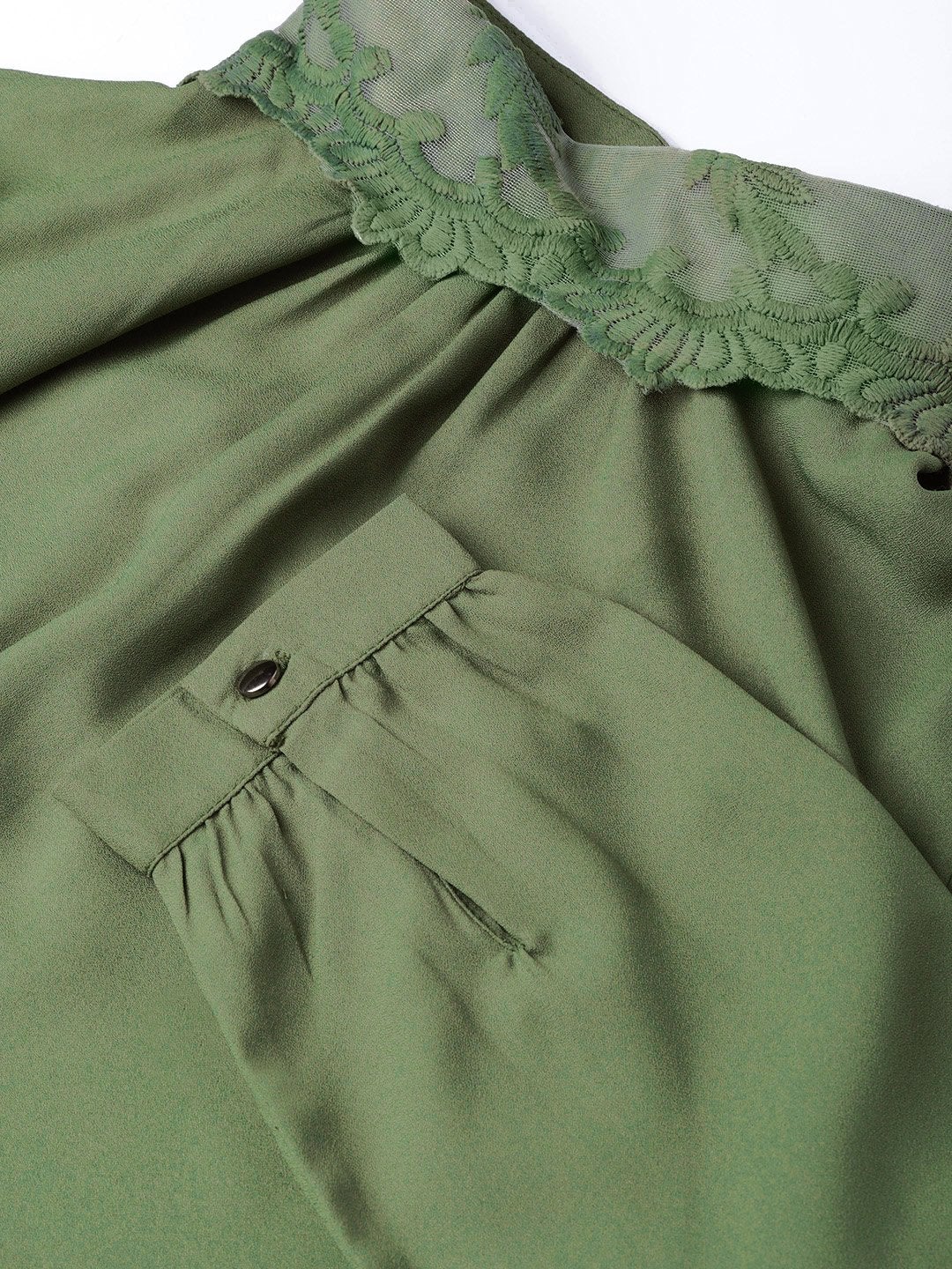 Women's Olive Lace On Neck Top