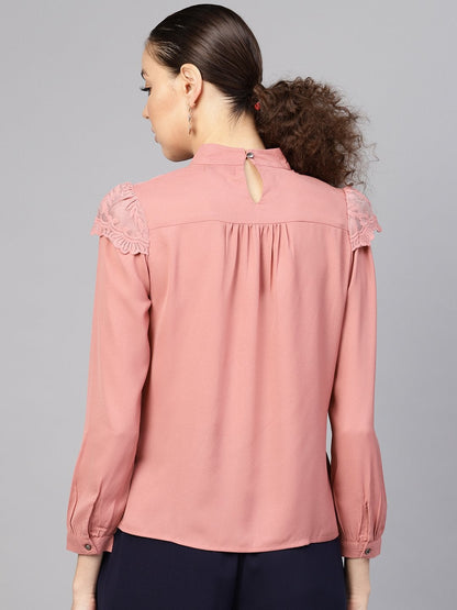Women's Baked Pink Lacey Shoulder Top