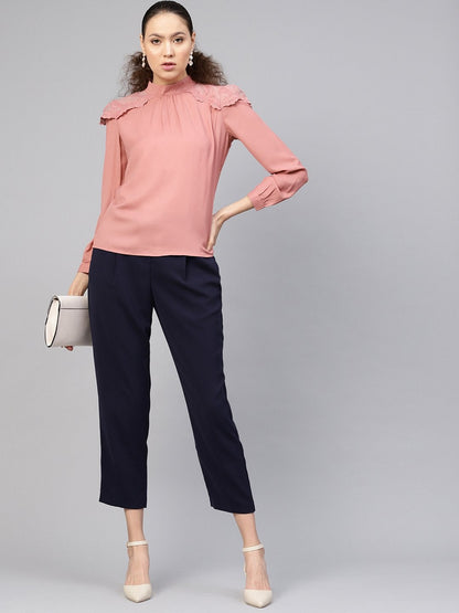 Women's Baked Pink Lacey Shoulder Top