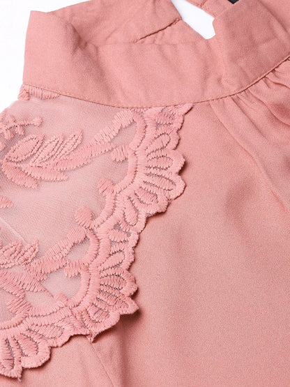 Women's Baked Pink Lacey Shoulder Top