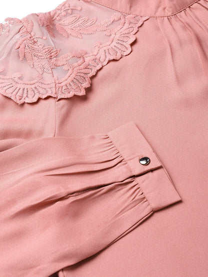 Women's Baked Pink Lacey Shoulder Top