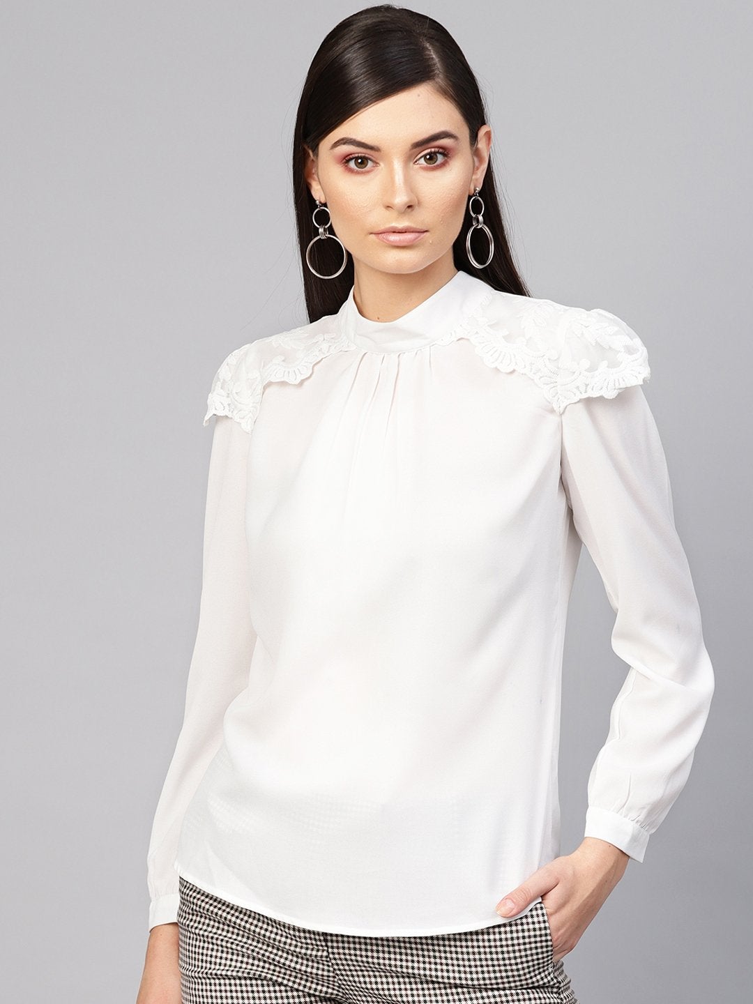 Women's White Lacey Shoulder Top