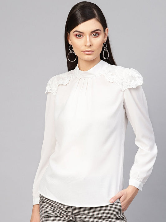 Women's White Lacey Shoulder Top