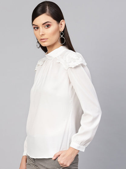 Women's White Lacey Shoulder Top