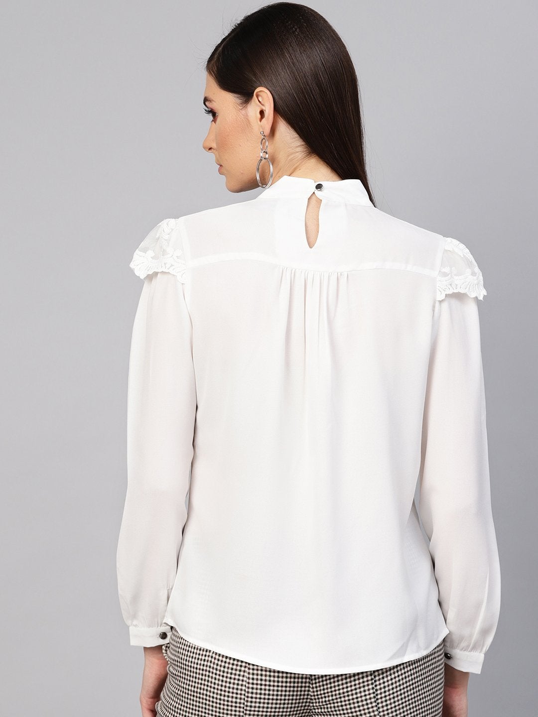 Women's White Lacey Shoulder Top