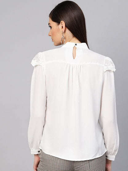 Women's White Lacey Shoulder Top