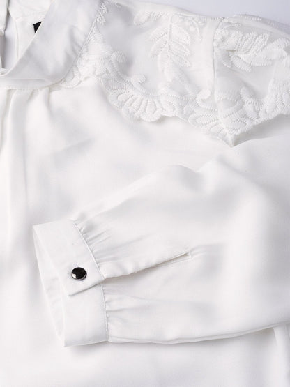 Women's White Lacey Shoulder Top