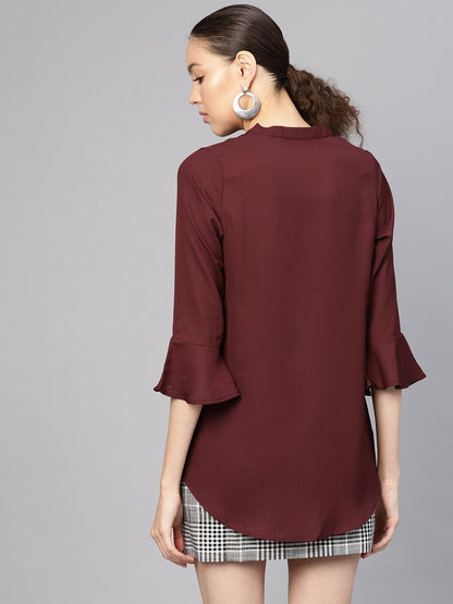 Women's Wine Sequin High Low Top