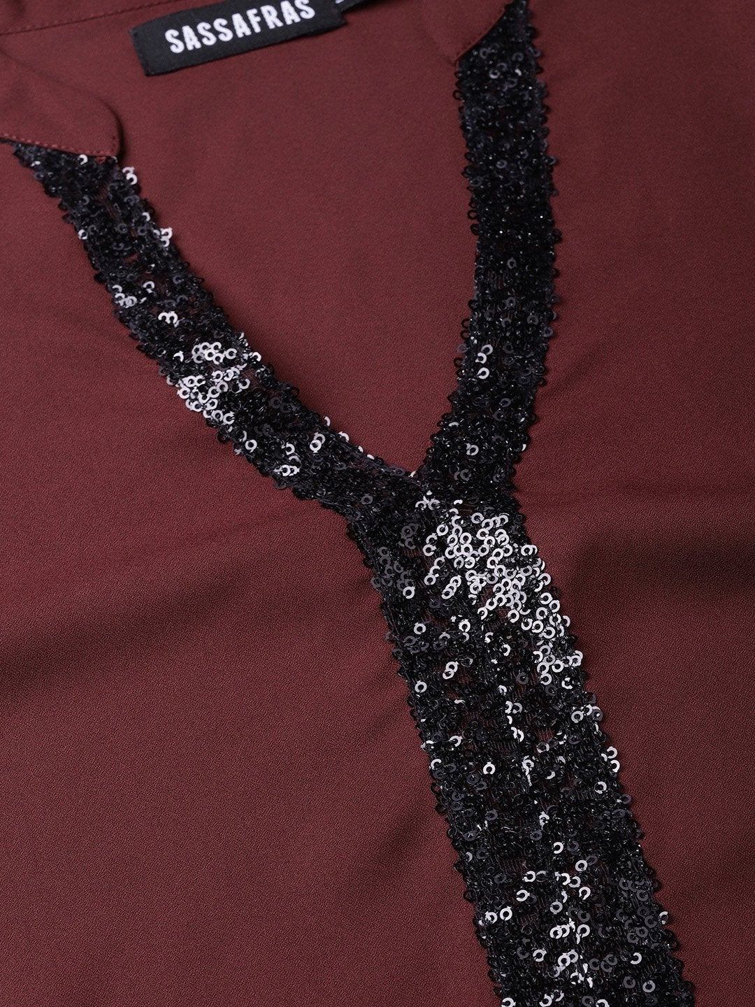 Women's Wine Sequin High Low Top