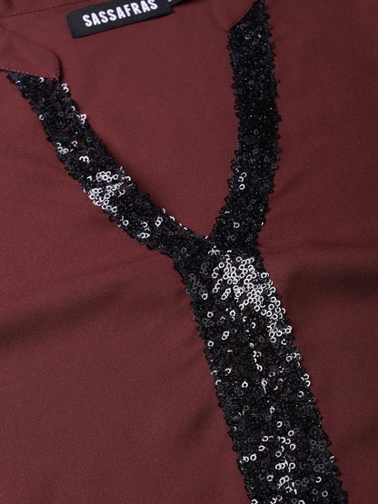 Women's Wine Sequin High Low Top