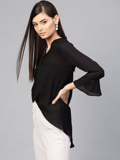 Women's Black Sequin High Low Top