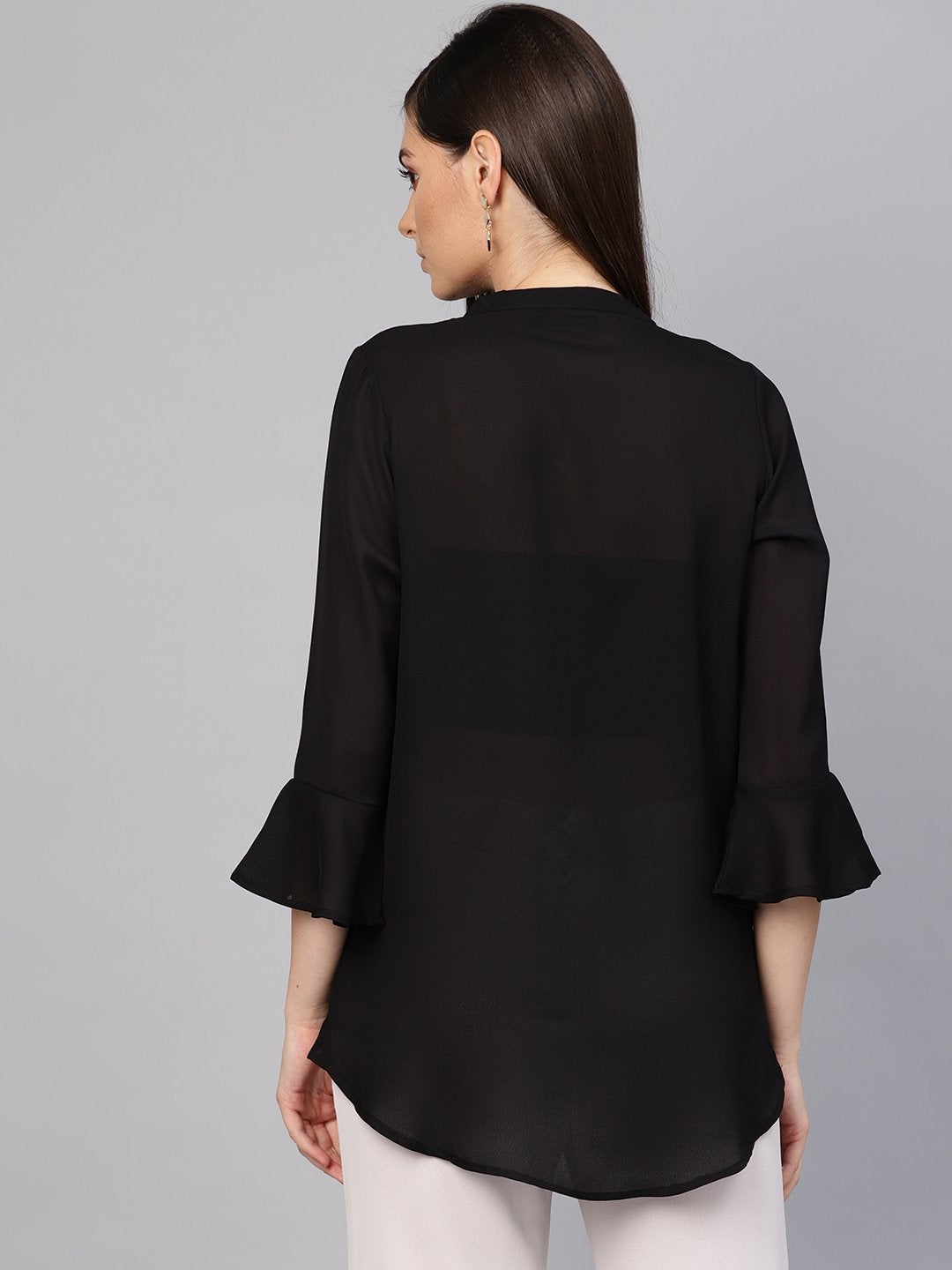 Women's Black Sequin High Low Top