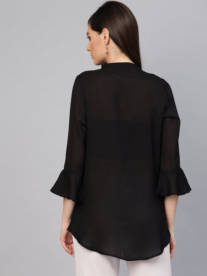 Women's Black Sequin High Low Top