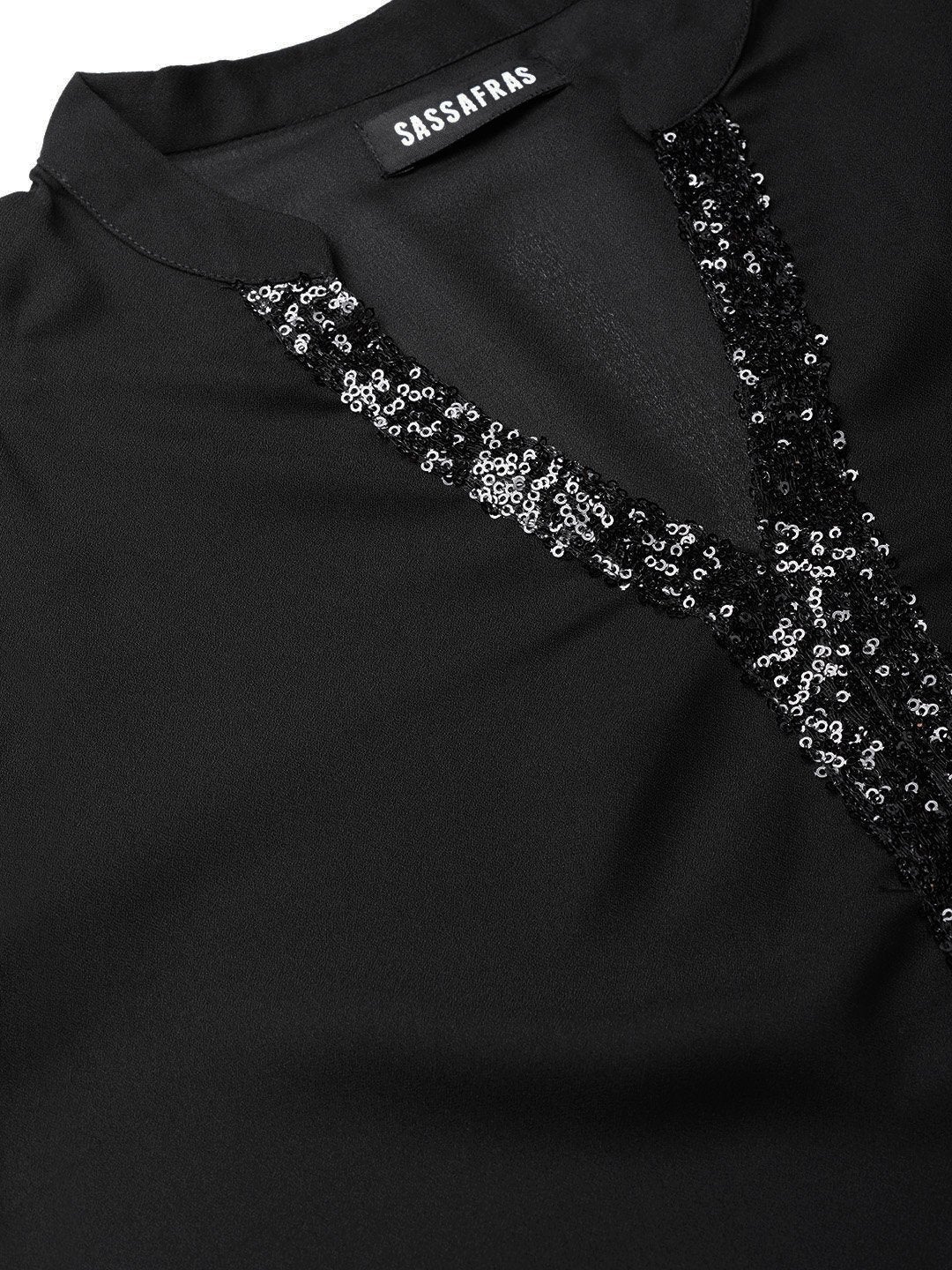 Women's Black Sequin High Low Top