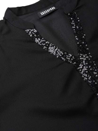 Women's Black Sequin High Low Top
