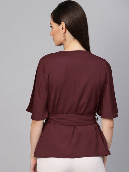 Women's Wine Front Keyhole Tie-Up Top
