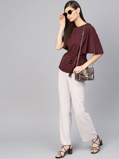 Women's Wine Front Keyhole Tie-Up Top