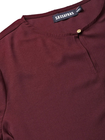 Women's Wine Front Keyhole Tie-Up Top