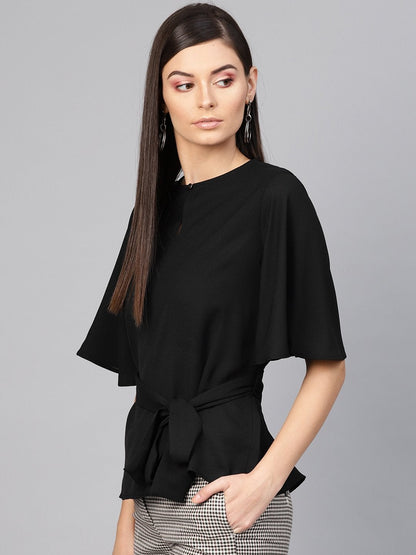 Women's Black Front Keyhole Tie-Up Top