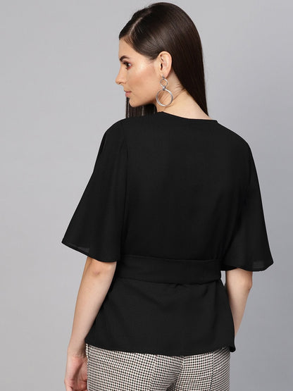 Women's Black Front Keyhole Tie-Up Top
