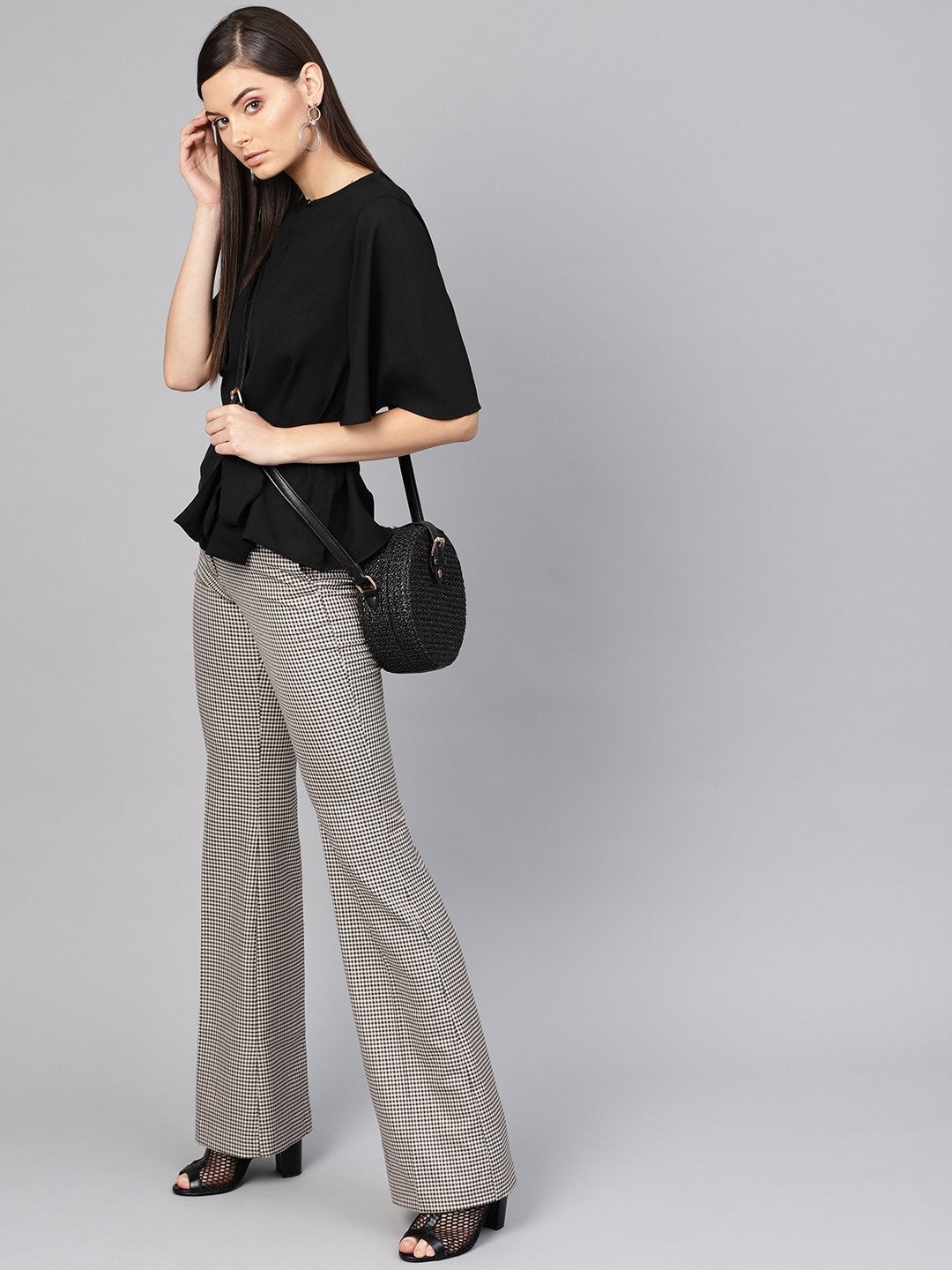Women's Black Front Keyhole Tie-Up Top