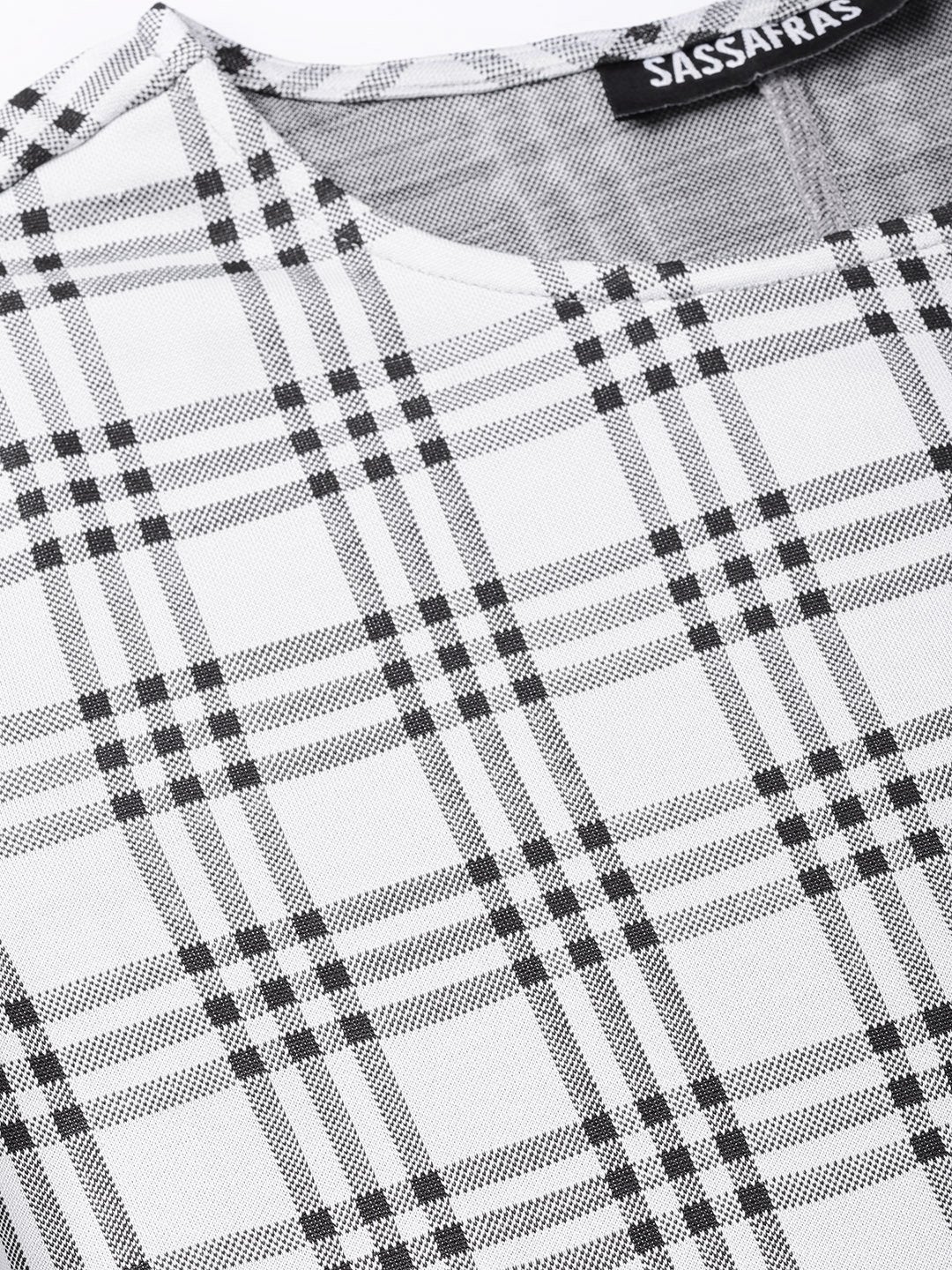 Women's Black & Grey Check Belted Peplum Top