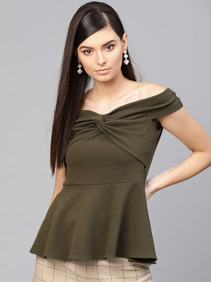 Women's Olive Bardot Peplum Top