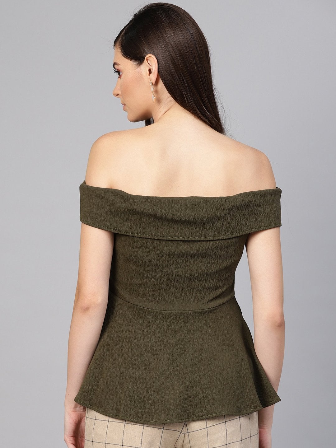 Women's Olive Bardot Peplum Top