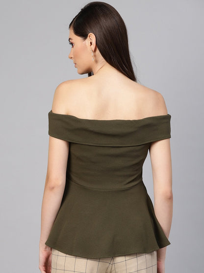 Women's Olive Bardot Peplum Top