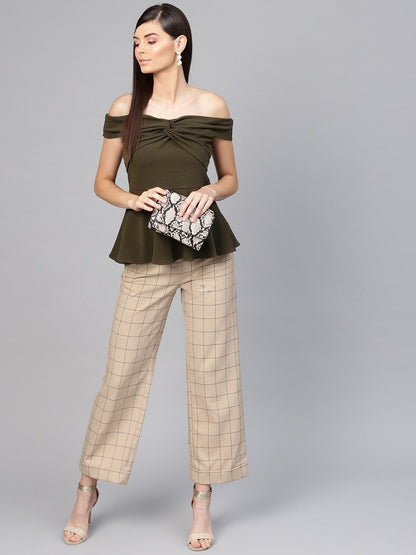 Women's Olive Bardot Peplum Top