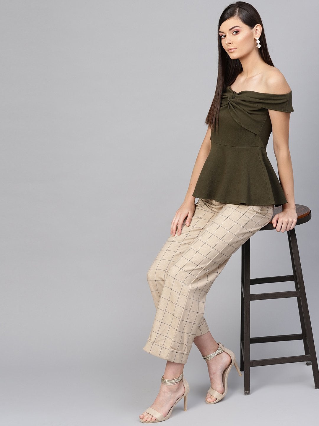 Women's Olive Bardot Peplum Top
