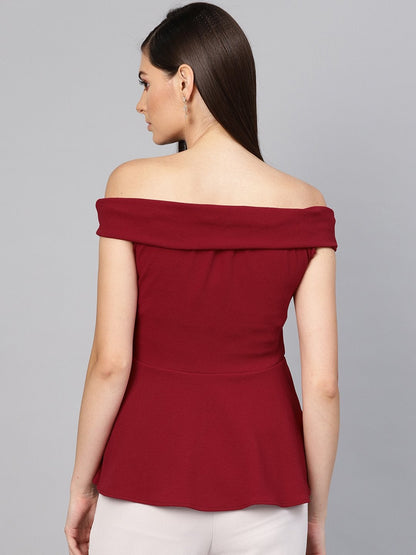 Women's Maroon Bardot Peplum Top