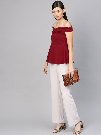 Women's Maroon Bardot Peplum Top