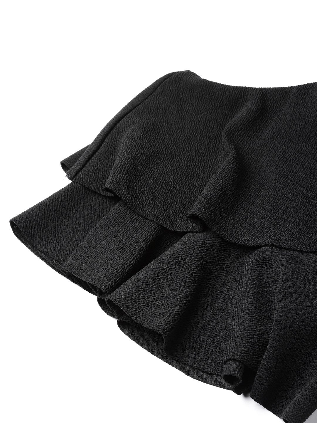 Women's Black One Shoulder Ruffle Top