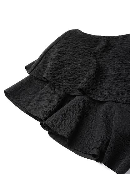 Women's Black One Shoulder Ruffle Top