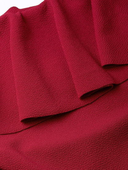 Women's Maroon One Shoulder Ruffle Top