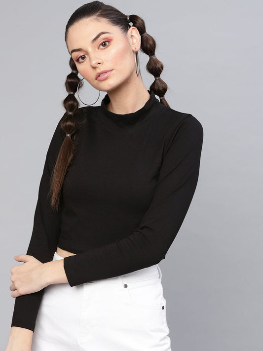 Women's Black Turtle Neck Crop Top