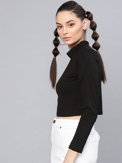 Women's Black Turtle Neck Crop Top