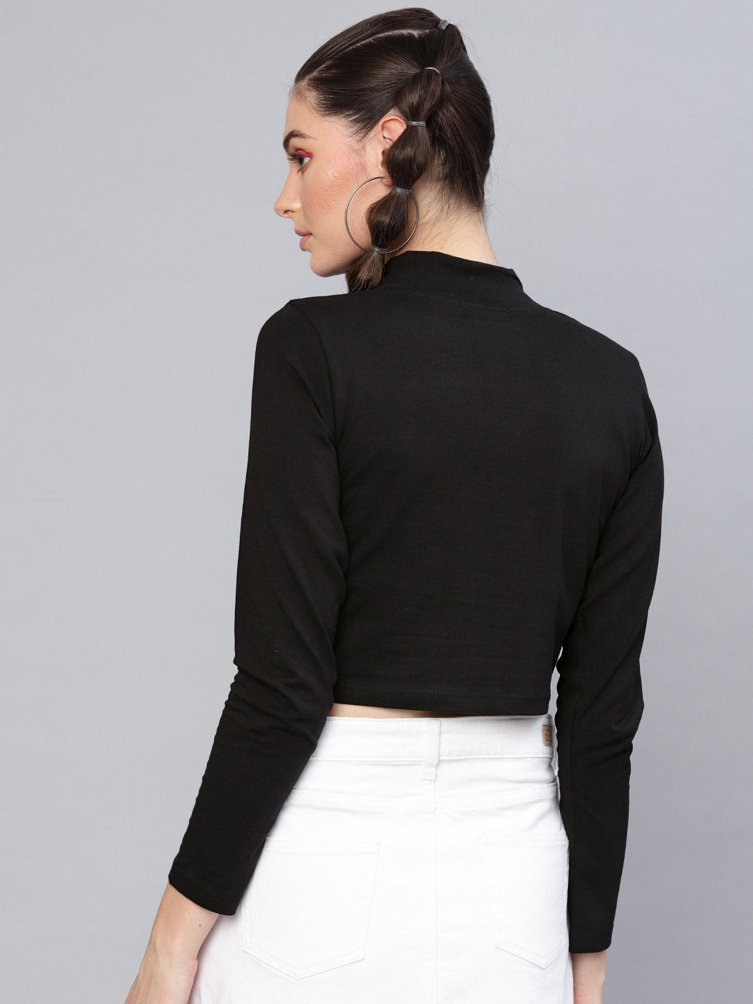 Women's Black Turtle Neck Crop Top
