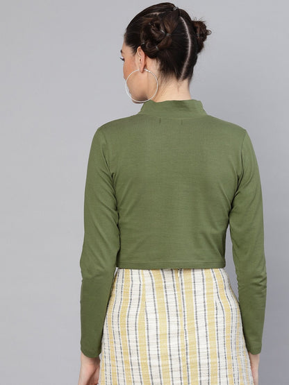 Women's Olive Turtle Neck Crop Top