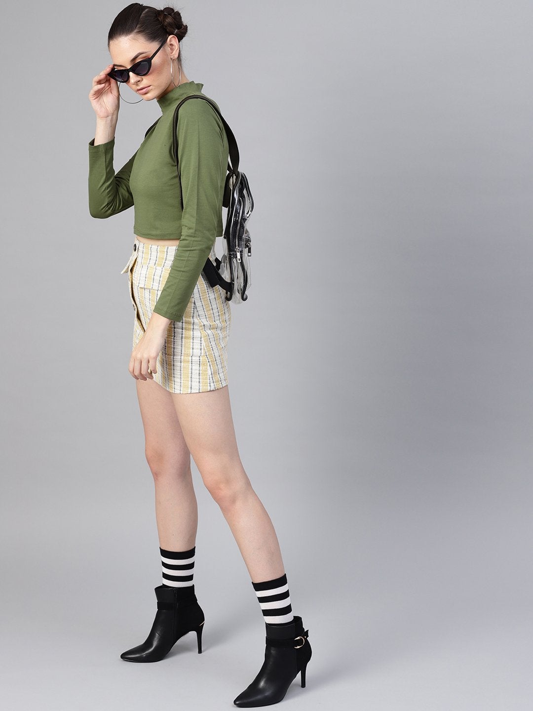 Women's Olive Turtle Neck Crop Top