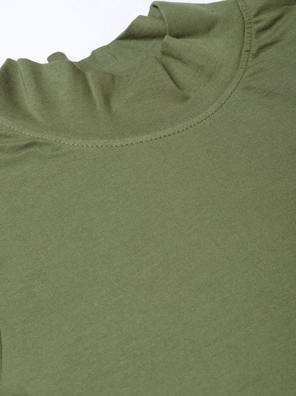 Women's Olive Turtle Neck Crop Top