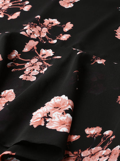 Women's Black Floral Flared Sleeve Top